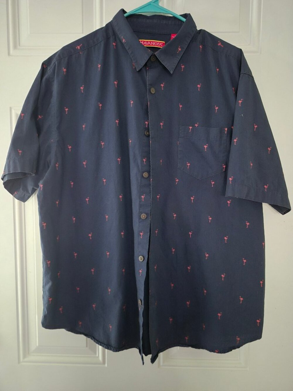 Men's Shirt, XL.  navy with pink flamingos,100% cotton